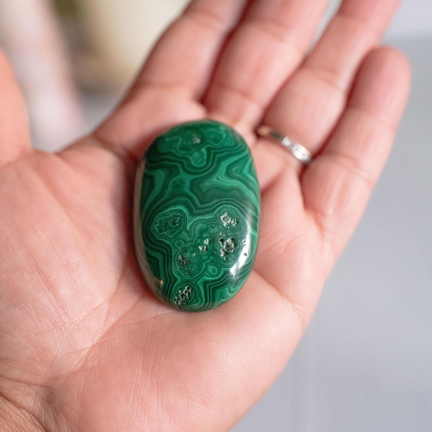 Authentic Malachite Palm Stone | Stunning Green Gemstone | Unique Crystal with Incredible Pattern (SKU-M39)