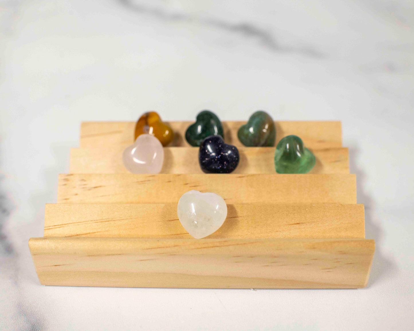 Mini Puffy Heart Crystal β 15mm Gemstone Hearts in Fluorite, Mookaite, Moss Agate, Rose Quartz, Quartz, Blue Goldstone