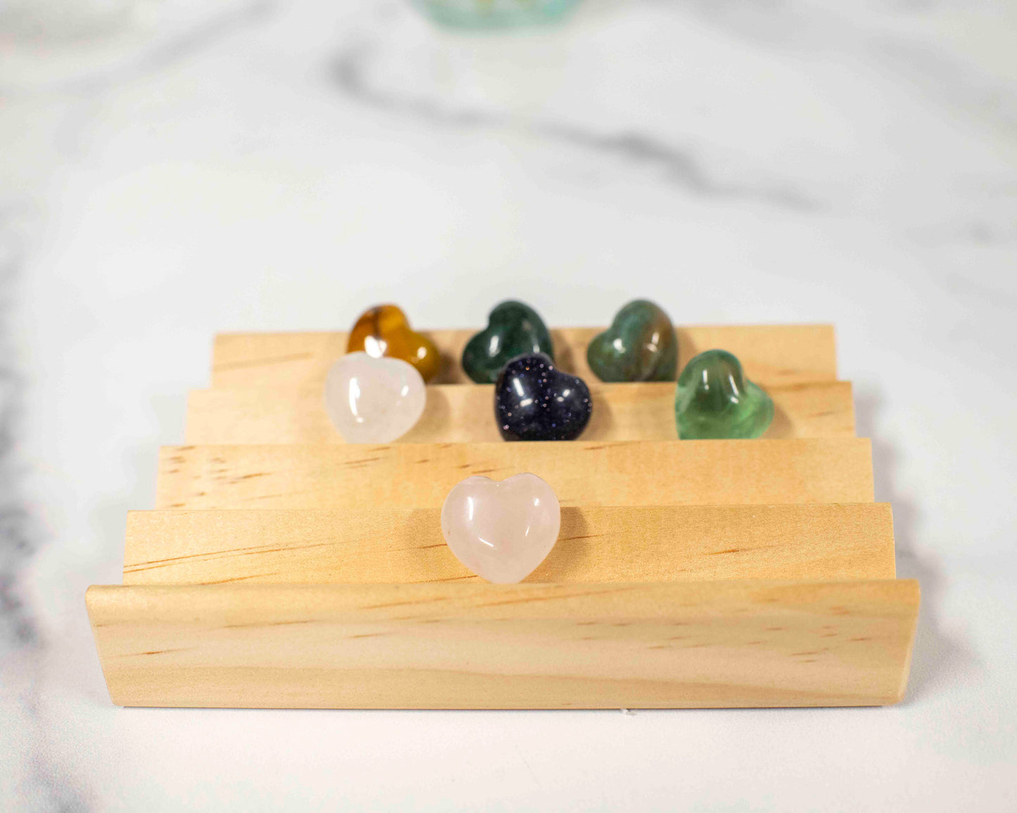 Mini Puffy Heart Crystal β 15mm Gemstone Hearts in Fluorite, Mookaite, Moss Agate, Rose Quartz, Quartz, Blue Goldstone