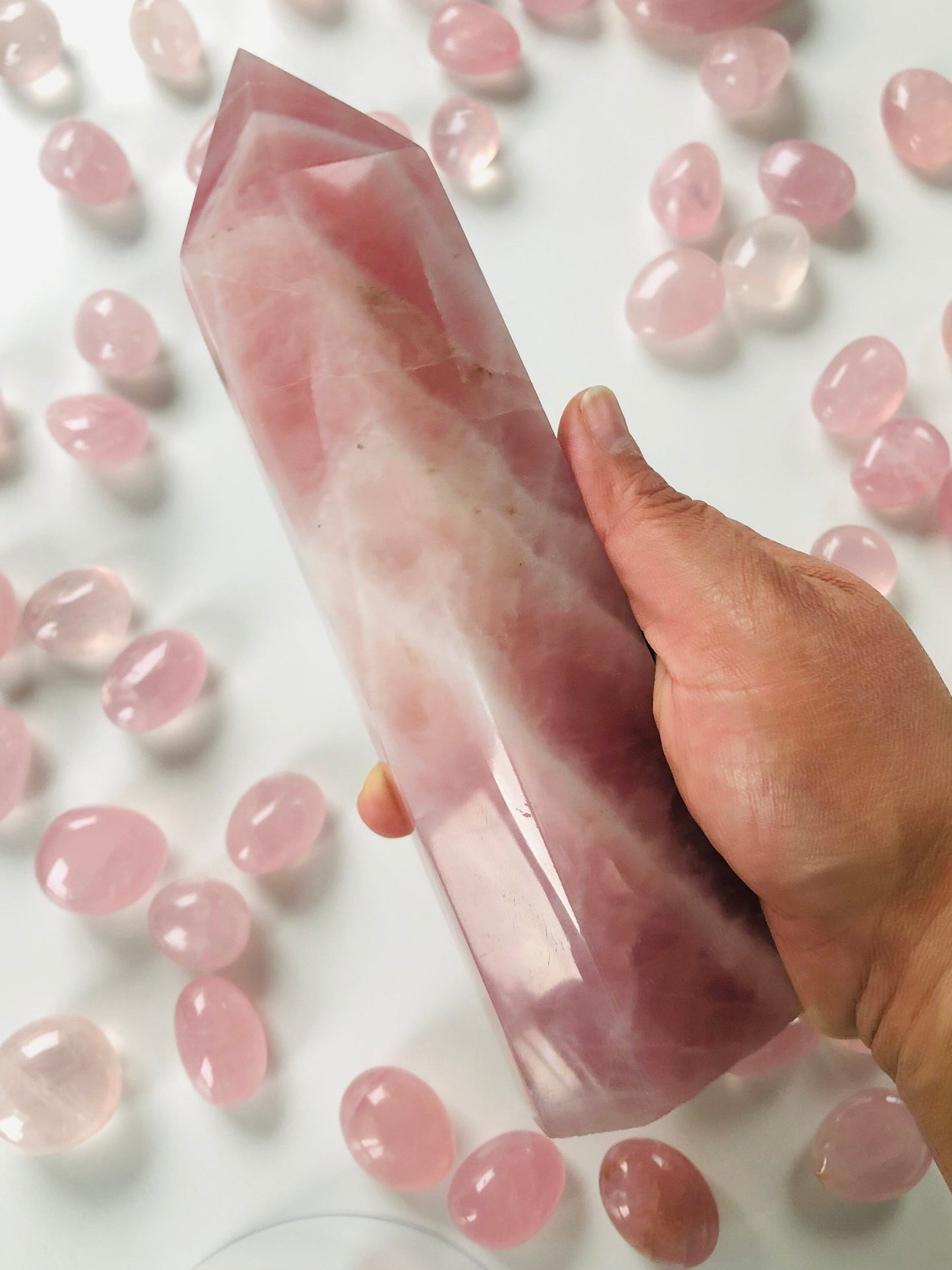 Gorgeous Rose Quartz Tower 8 1/2 inches tall approx 2.6 pounds