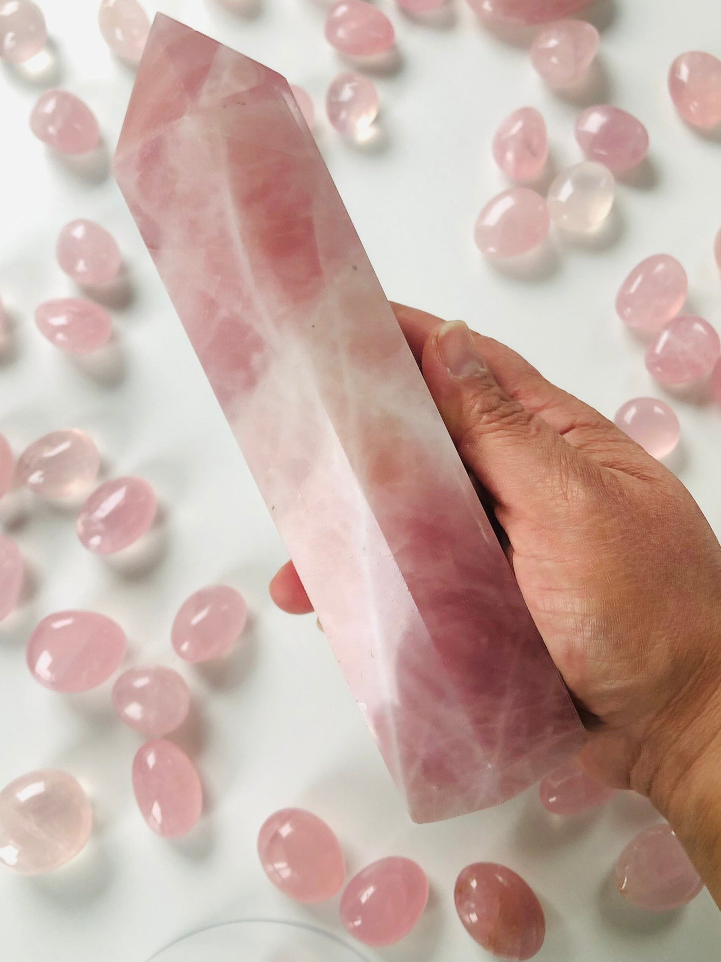 Gorgeous Rose Quartz Tower 8 1/2 inches tall approx 2.6 pounds