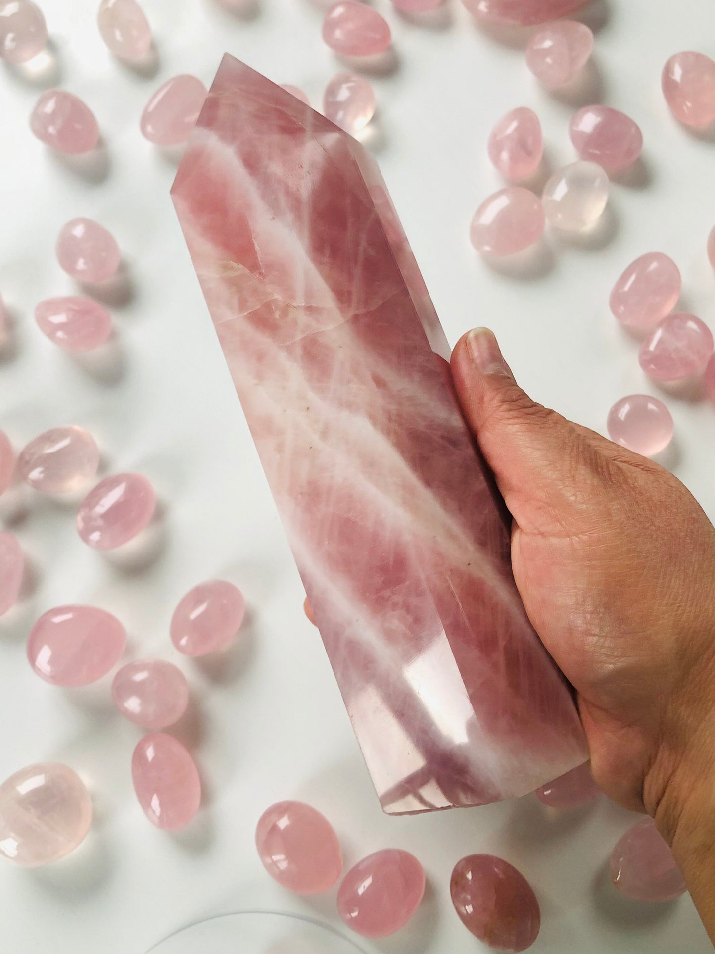 Gorgeous Rose Quartz Tower 8 1/2 inches tall approx 2.6 pounds