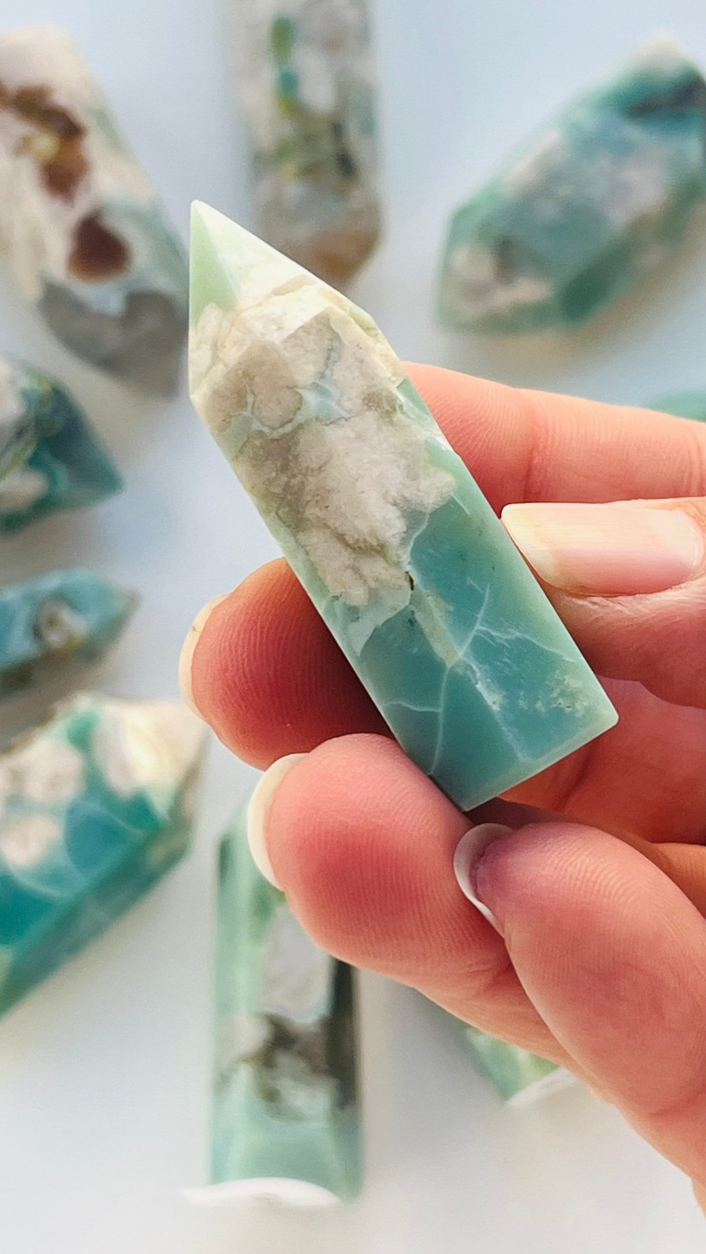 Green Flower Agate Tower approx 2" inches 26.6 grams|| Feminine energy || Inspiration crystal || Heart and root chakra ||