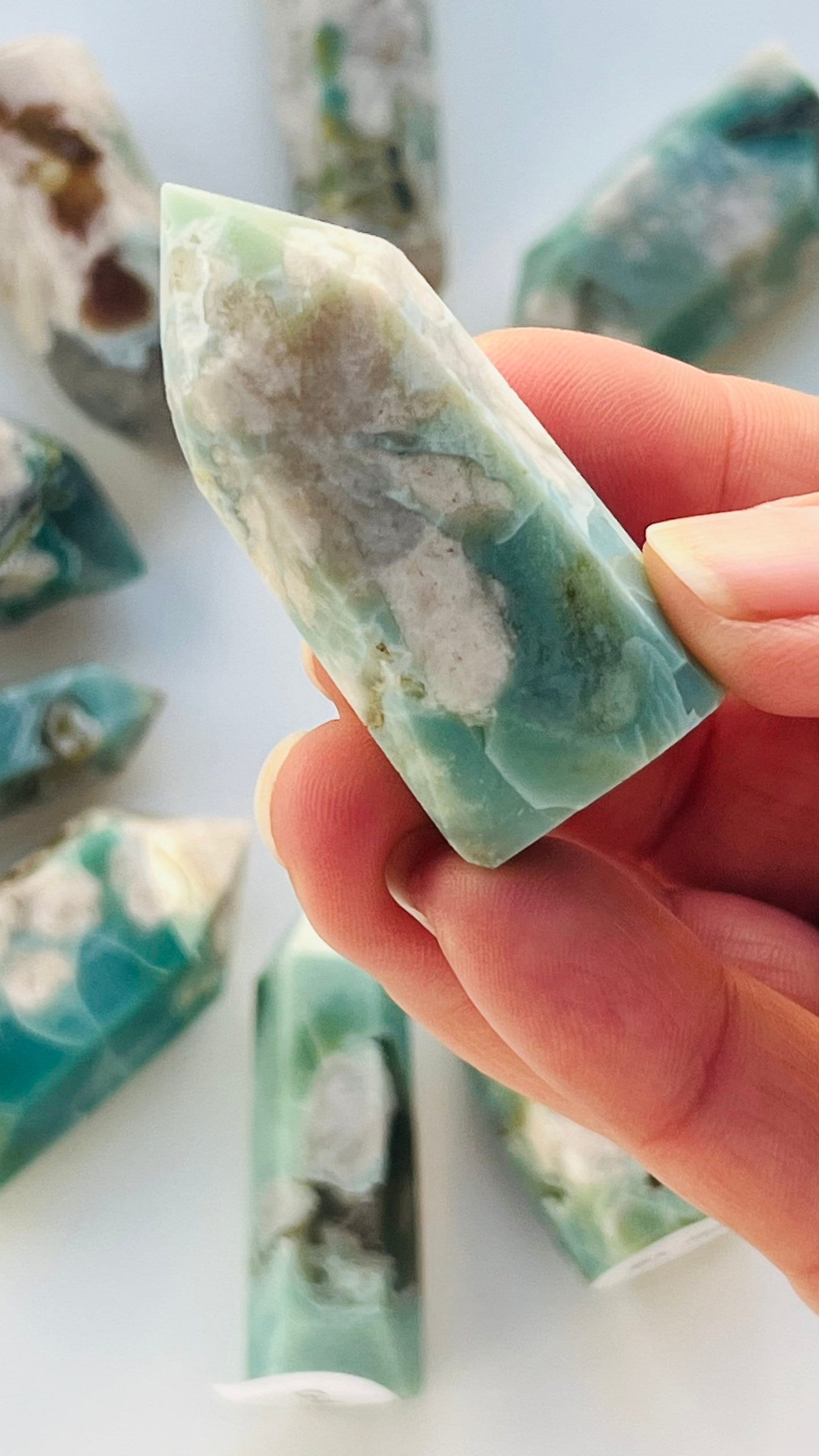 Green Flower Agate Tower approx 2" inches 26.6 grams|| Feminine energy || Inspiration crystal || Heart and root chakra ||