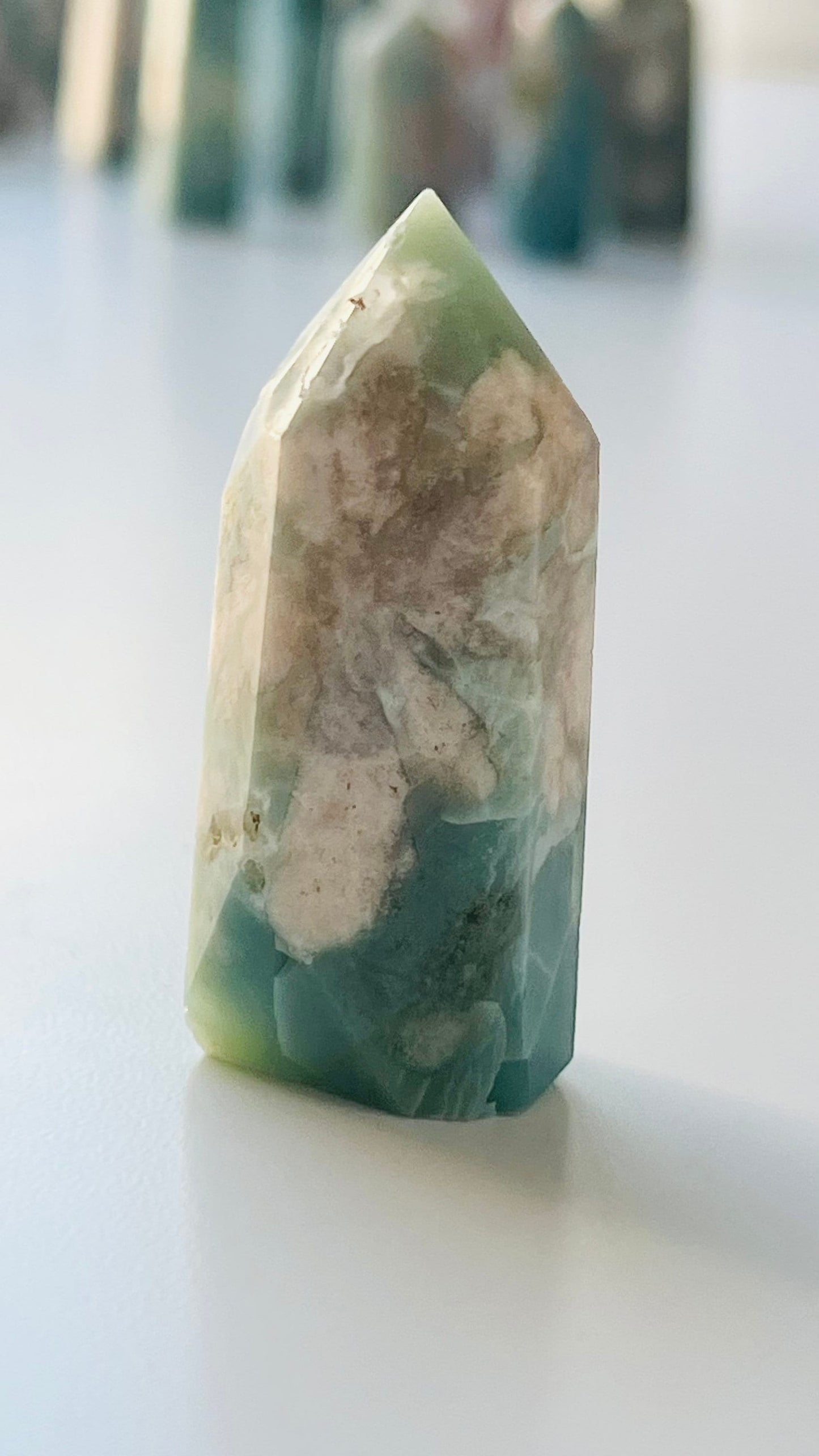 Green Flower Agate Tower approx 2" inches 26.6 grams|| Feminine energy || Inspiration crystal || Heart and root chakra ||