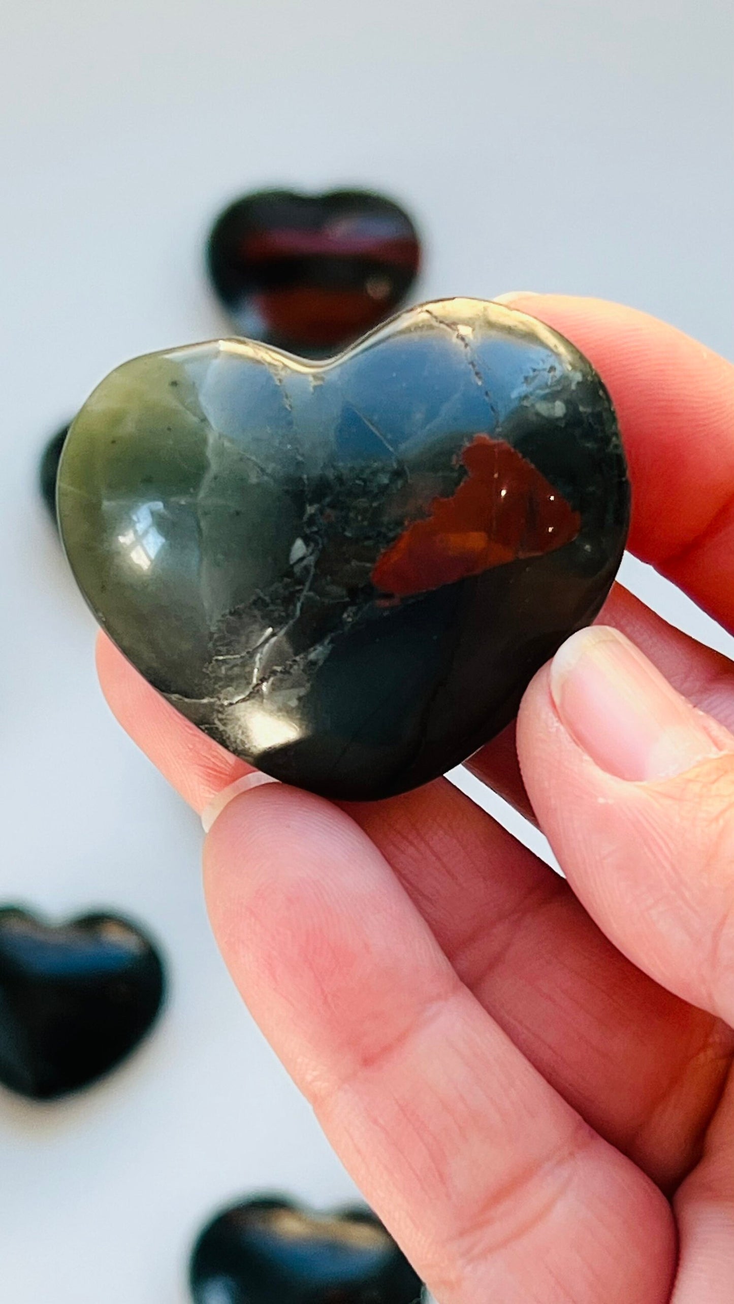 1 (one) Bloodstone Jasper heart approx 45 mm 1.5 oz Randomly Selected from our general supply