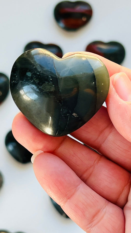 1 (one) Bloodstone Jasper heart approx 45 mm 1.5 oz Randomly Selected from our general supply
