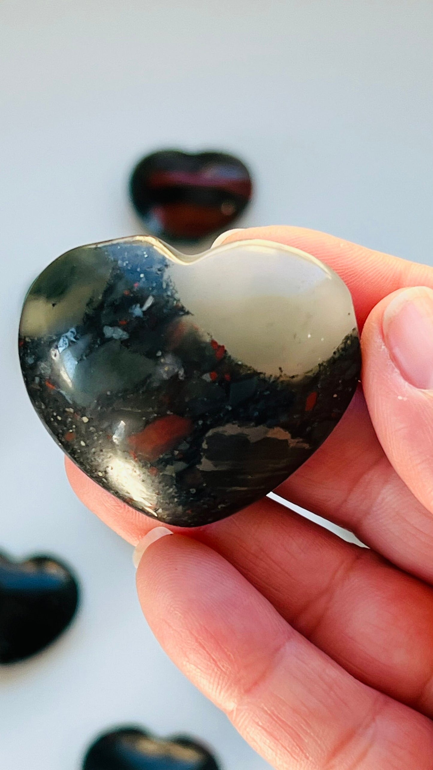 1 (one) Bloodstone Jasper heart approx 45 mm 1.5 oz Randomly Selected from our general supply