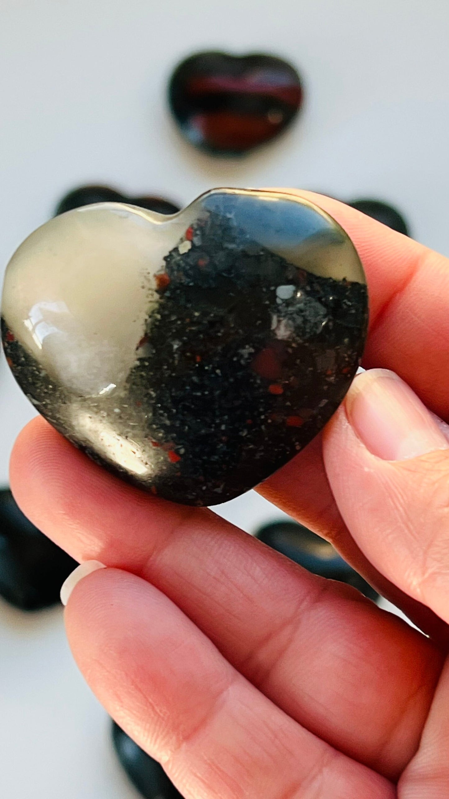 1 (one) Bloodstone Jasper heart approx 45 mm 1.5 oz Randomly Selected from our general supply