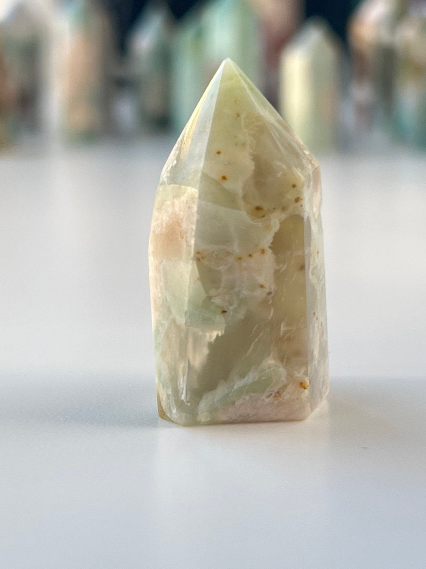 Green Flower Agate Tower 1 1/2 inches 21.4 grams || Feminine energy || Inspiration crystal || Heart and root chakra ||