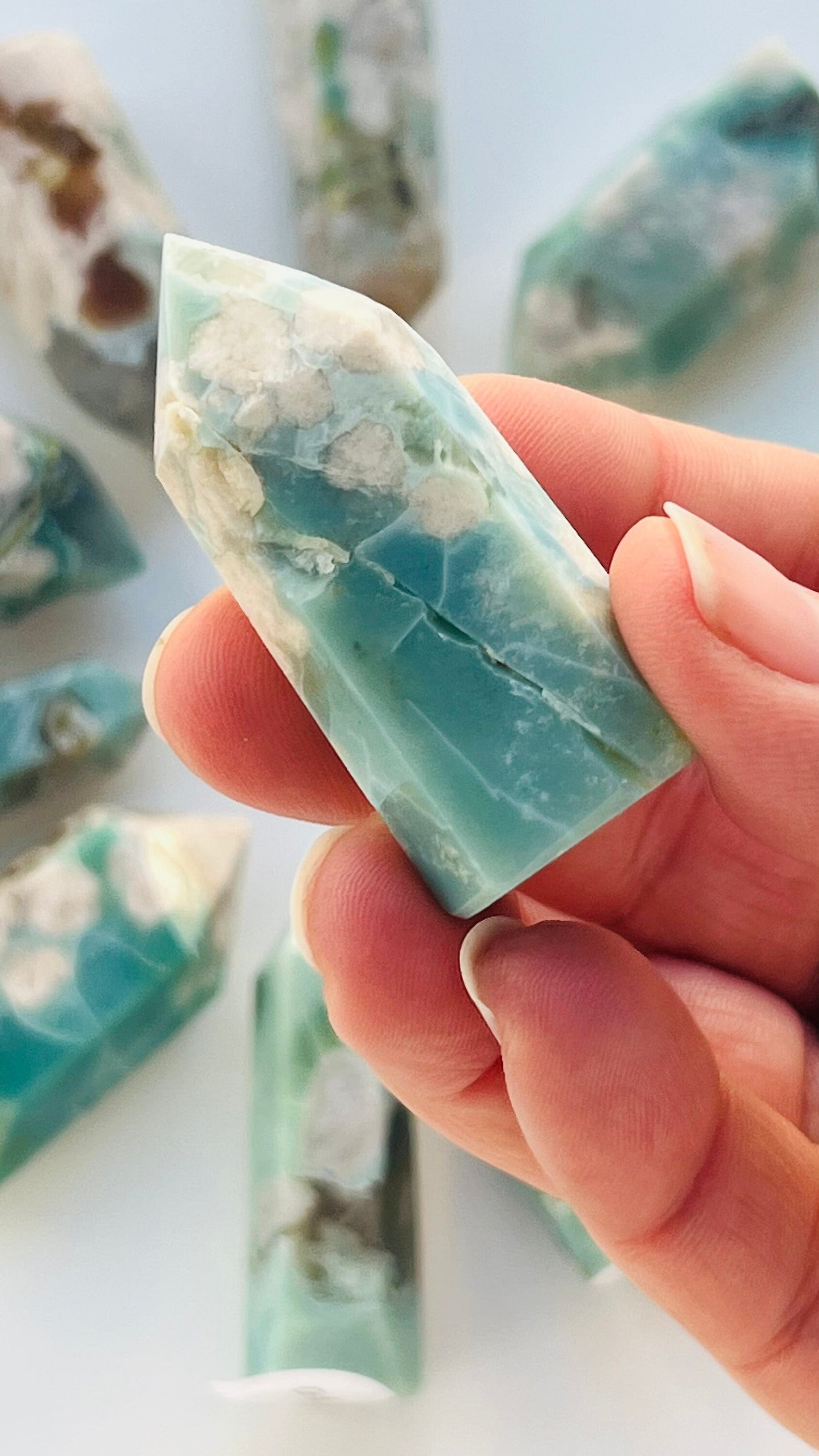 Green Flower Agate Tower approx 2" inches 26.6 grams|| Feminine energy || Inspiration crystal || Heart and root chakra ||