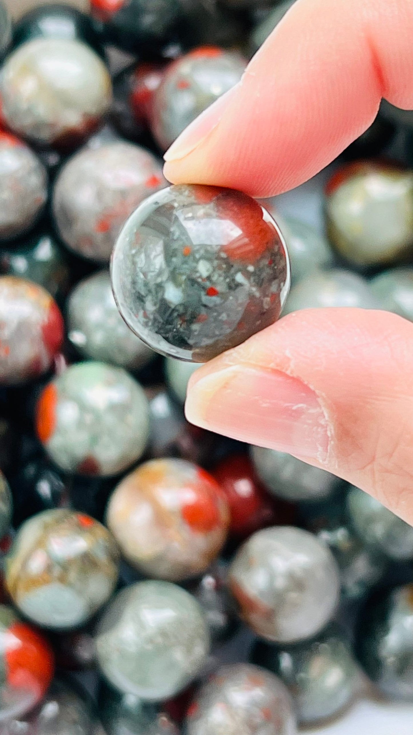 African Bloodstone Mini Sphere (Heliotrope) 18-22mm, 8 - 12 grams each, marble sized orb