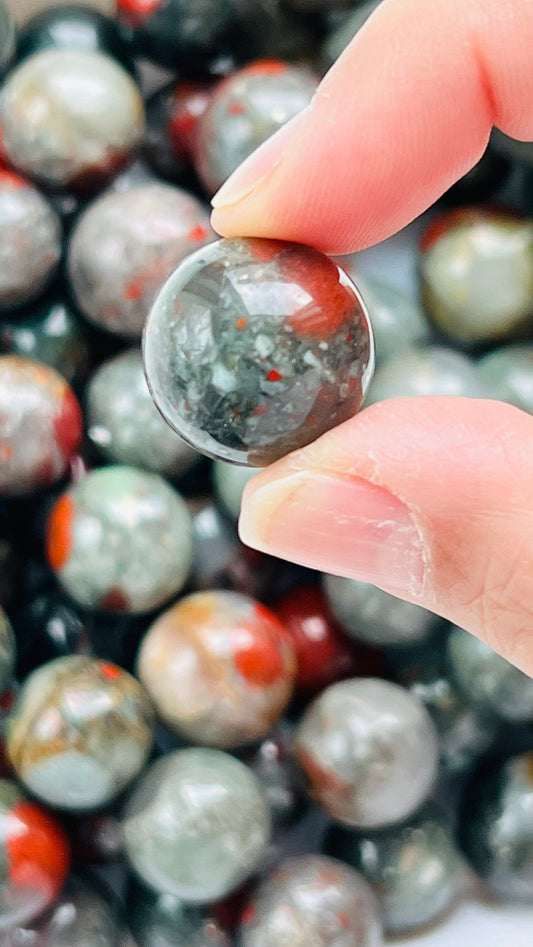 African Bloodstone Mini Sphere (Heliotrope) 18–22 mm Small Crystal Collectible great for Gifts or Display
