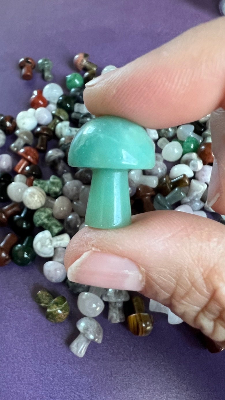 One (1) Mini Mystery Mushroom Crystal Carving 3/4 inches tall, Random Pull, For anyone who loves cottage core, fairy core, or foraging