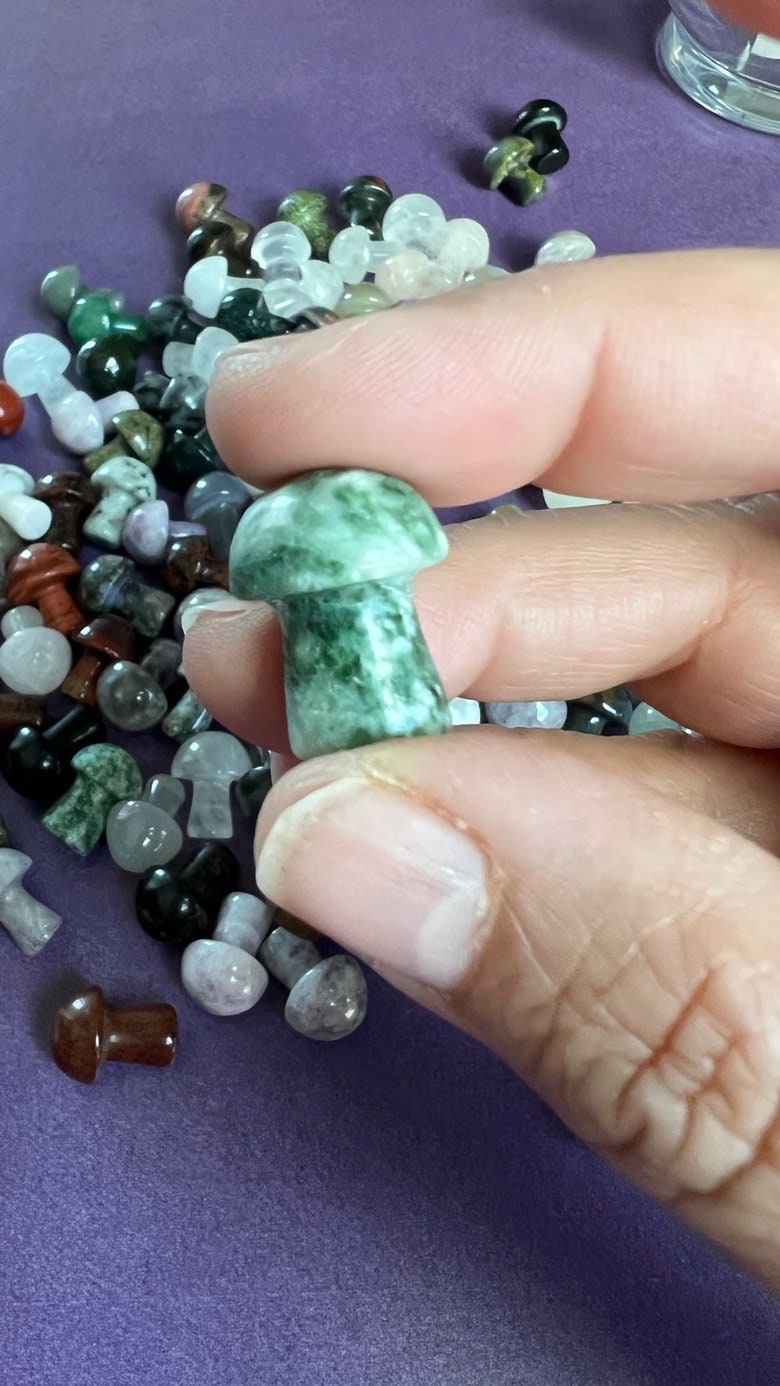 One (1) Mini Mystery Mushroom Crystal Carving 3/4 inches tall, Random Pull, For anyone who loves cottage core, fairy core, or foraging
