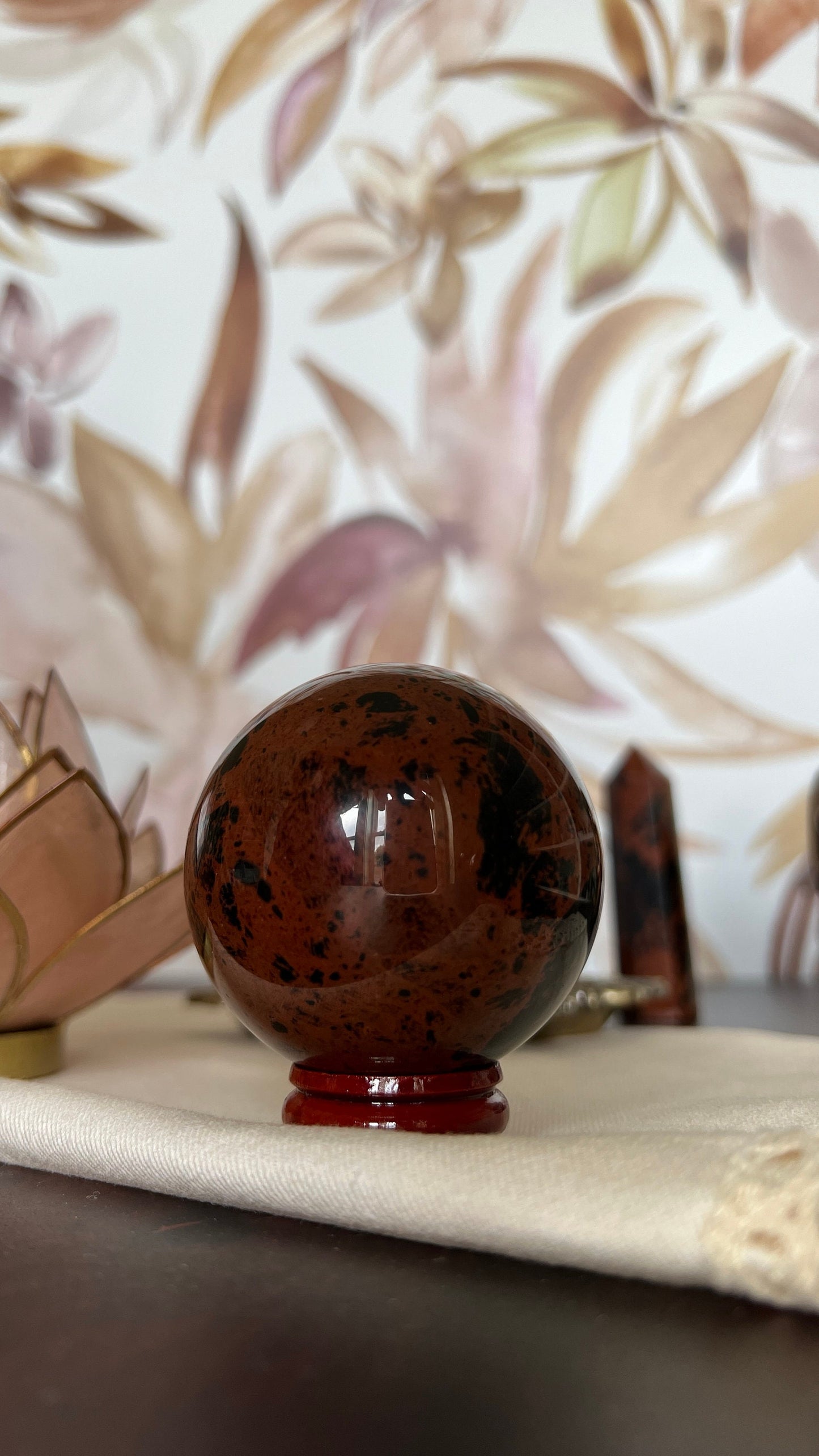 Stunning High Quality Mahogany Obsidian 2 inch Sphere, weighs 8.0 AKA Red Obsidian & Mountain Mahogany