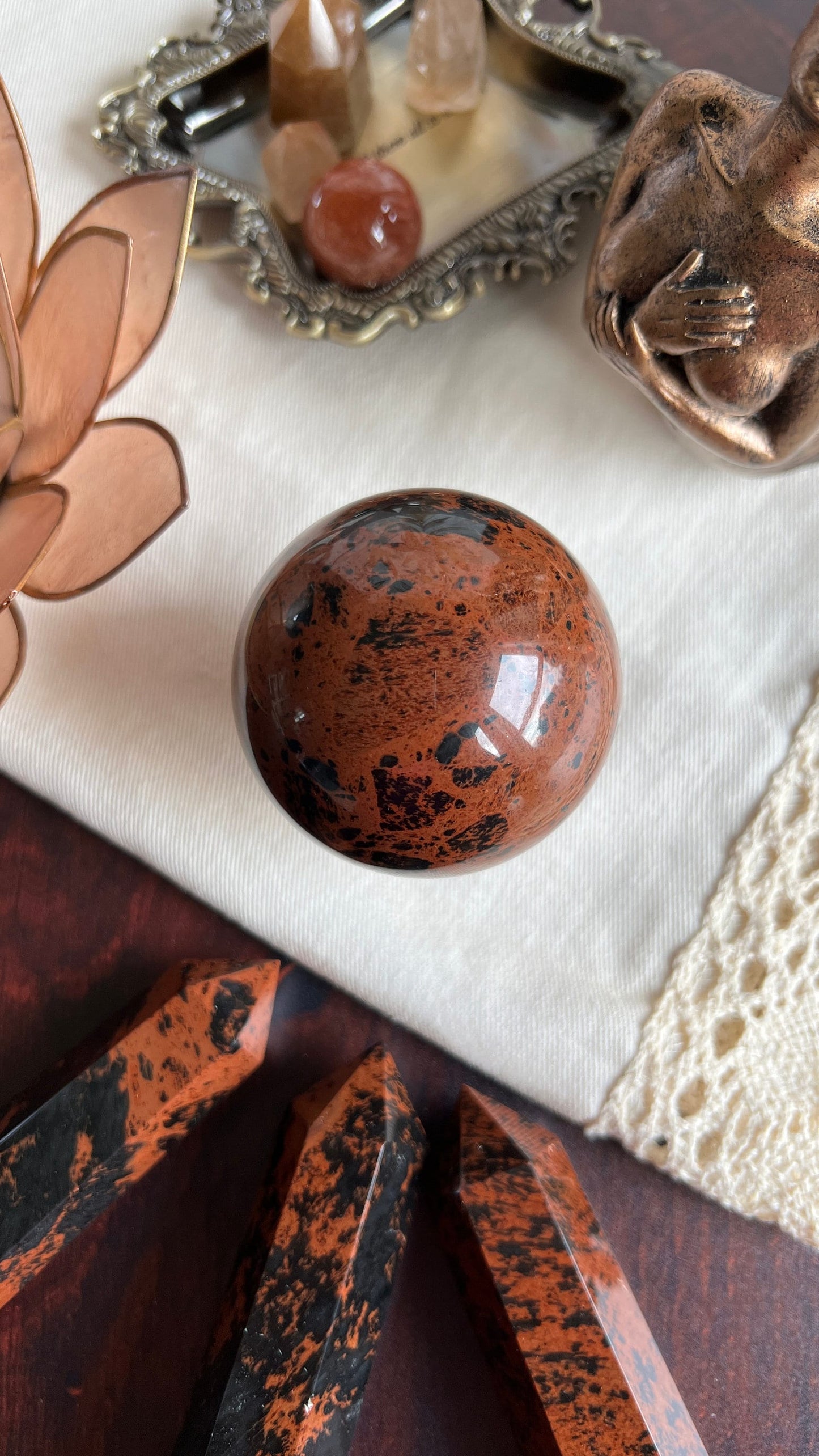 Stunning High Quality Mahogany Obsidian 2 inch Sphere, weighs 8.0 AKA Red Obsidian & Mountain Mahogany