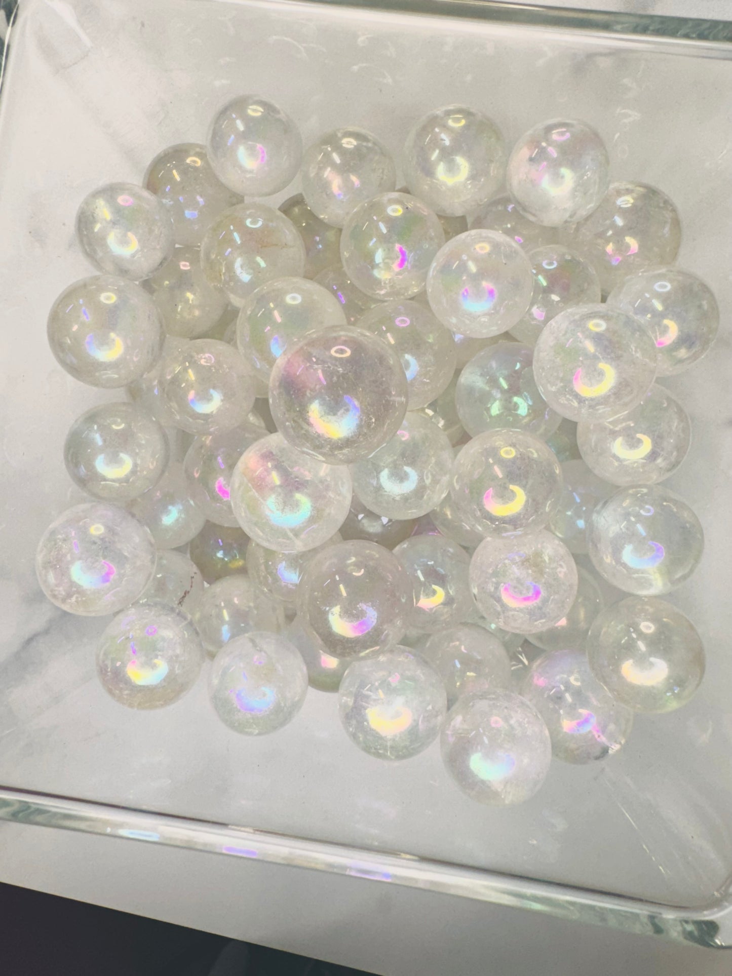 Aura Coated Quartz Mini Sphere  Iridescent Crystal Pocket Stone • Rainbow Quartz Collectible Sphere for Gifts & Decor