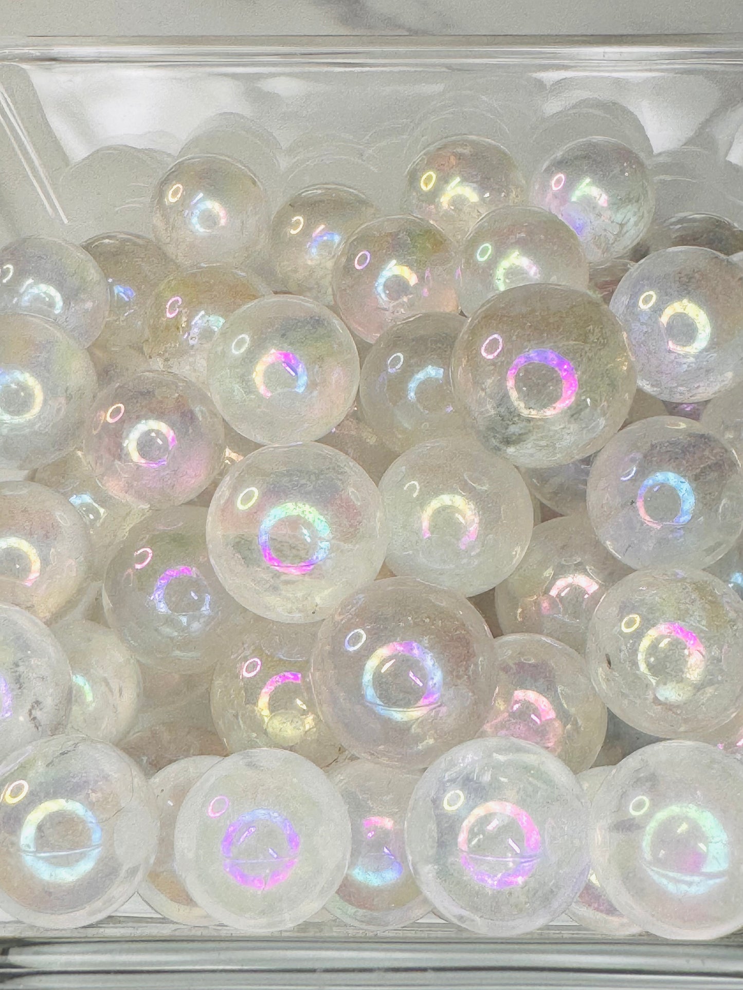 Aura Coated Quartz Mini Sphere  Iridescent Crystal Pocket Stone • Rainbow Quartz Collectible Sphere for Gifts & Decor