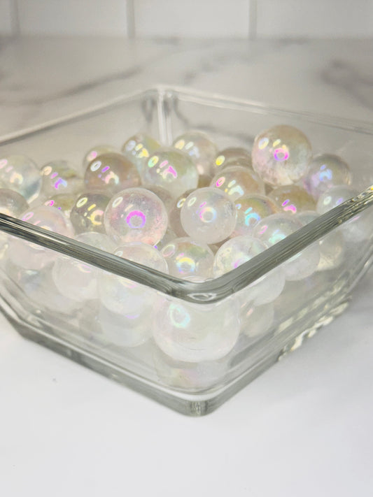 Aura Coated Quartz Mini Sphere  Iridescent Crystal Pocket Stone • Rainbow Quartz Collectible Sphere for Gifts & Decor