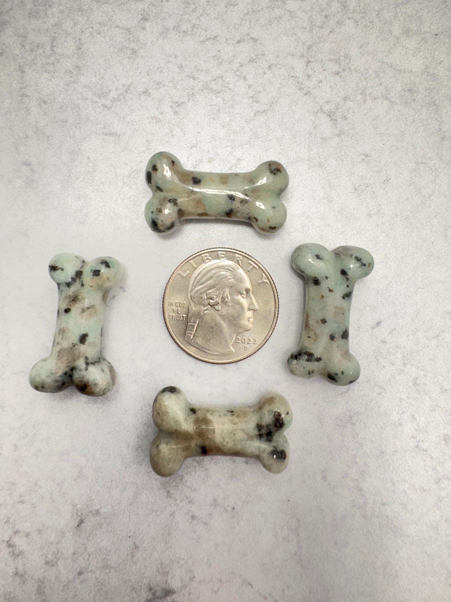 Kiwi Jasper Dog Bone Carving | 1 Inch Polished Crystal