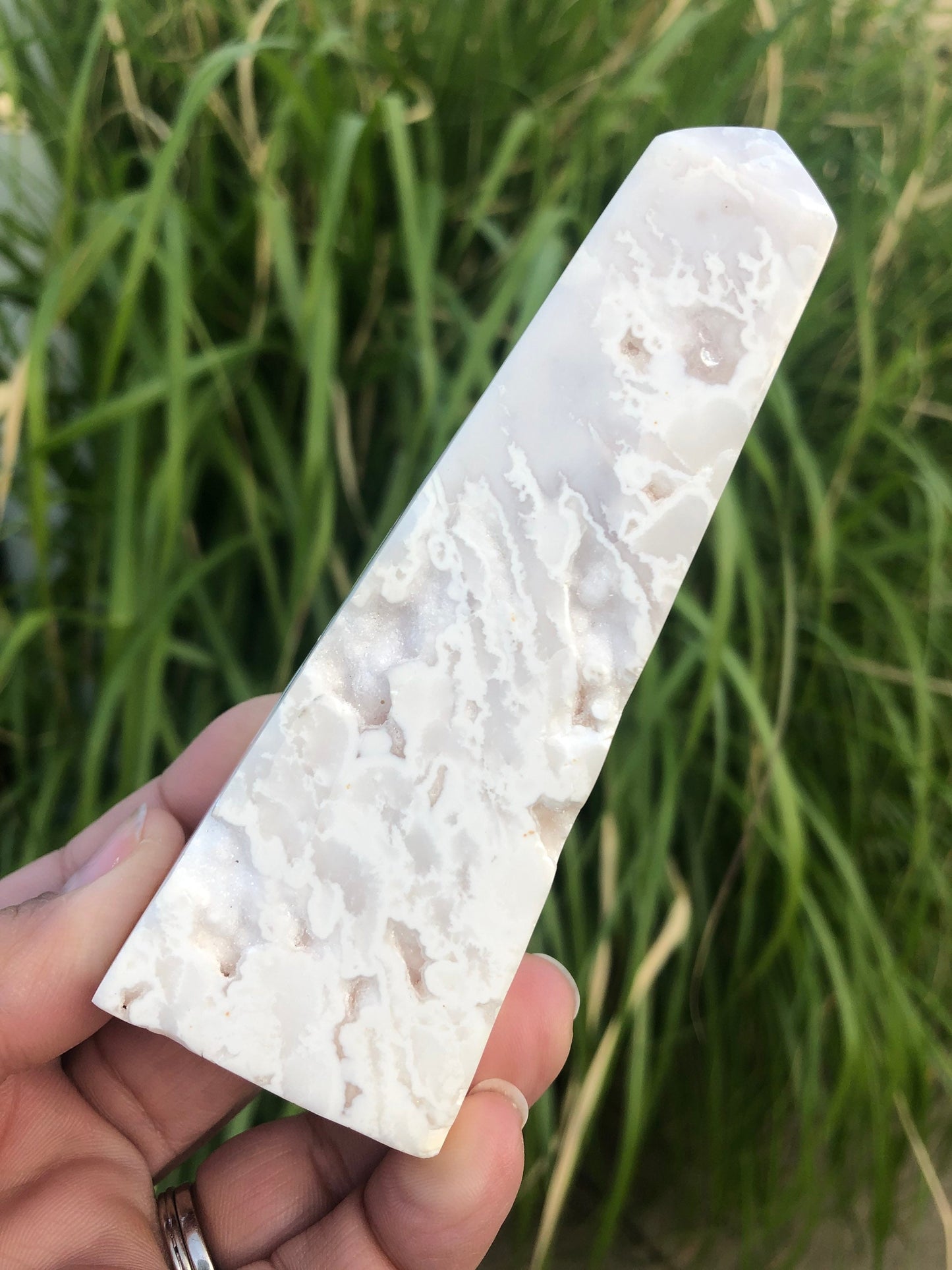 Gorgeous Druzy White Plum Agate Tower, Druzy White Snow/Plum Agate, Snow Agate Tower,