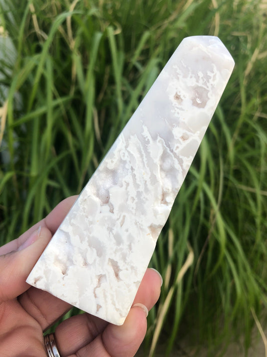 Gorgeous Druzy White Plum Agate Tower, Druzy White Snow/Plum Agate, Snow Agate Tower,