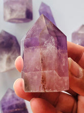 Load image into Gallery viewer, Beautiful 2 1/2 inch Amethyst Point with inclusions weighs 5 oz. Short but stocky tower with interesting subtle pattern
