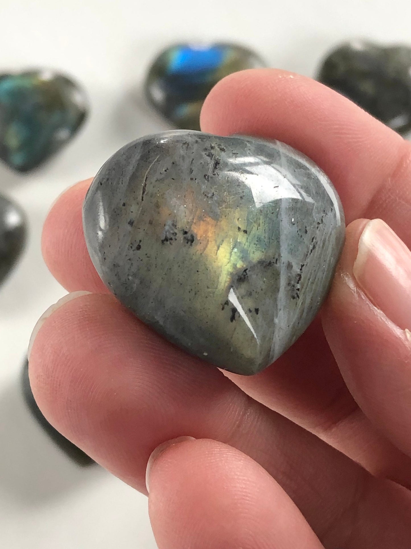 Labradorite Hand Carved Heart || Blue and gold Flash || Polished Stone ||