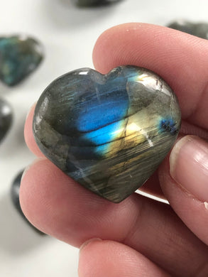 Labradorite Hand Carved Heart || Blue and gold Flash || Polished Stone ||