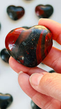 Load image into Gallery viewer, 1 (one) Bloodstone Jasper heart || approx 45 mm 1.5 oz || Random Pull || Creative Energy || Spiritual tools and meditation aid ||
