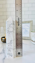 Load image into Gallery viewer, Howlite Tower || Howlite Crystals || Howlite Stone || White and Gray Stone Tower || 7 1/4 x 1 3/4 and 1.3 pounds ||
