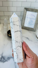 Load image into Gallery viewer, Howlite Tower || Howlite Crystals || Howlite Stone || White and Gray Stone Tower || 7 1/4 x 1 3/4 and 1.3 pounds ||
