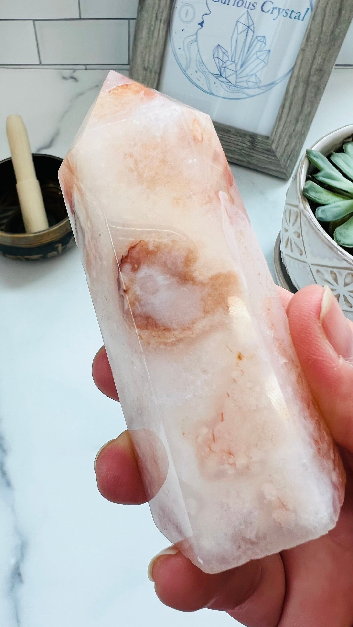 Stunning Flower Agate and Carnelian 3 3/4 inch Tower weighs 6.7 oz with beautiful pattern and bold colors
