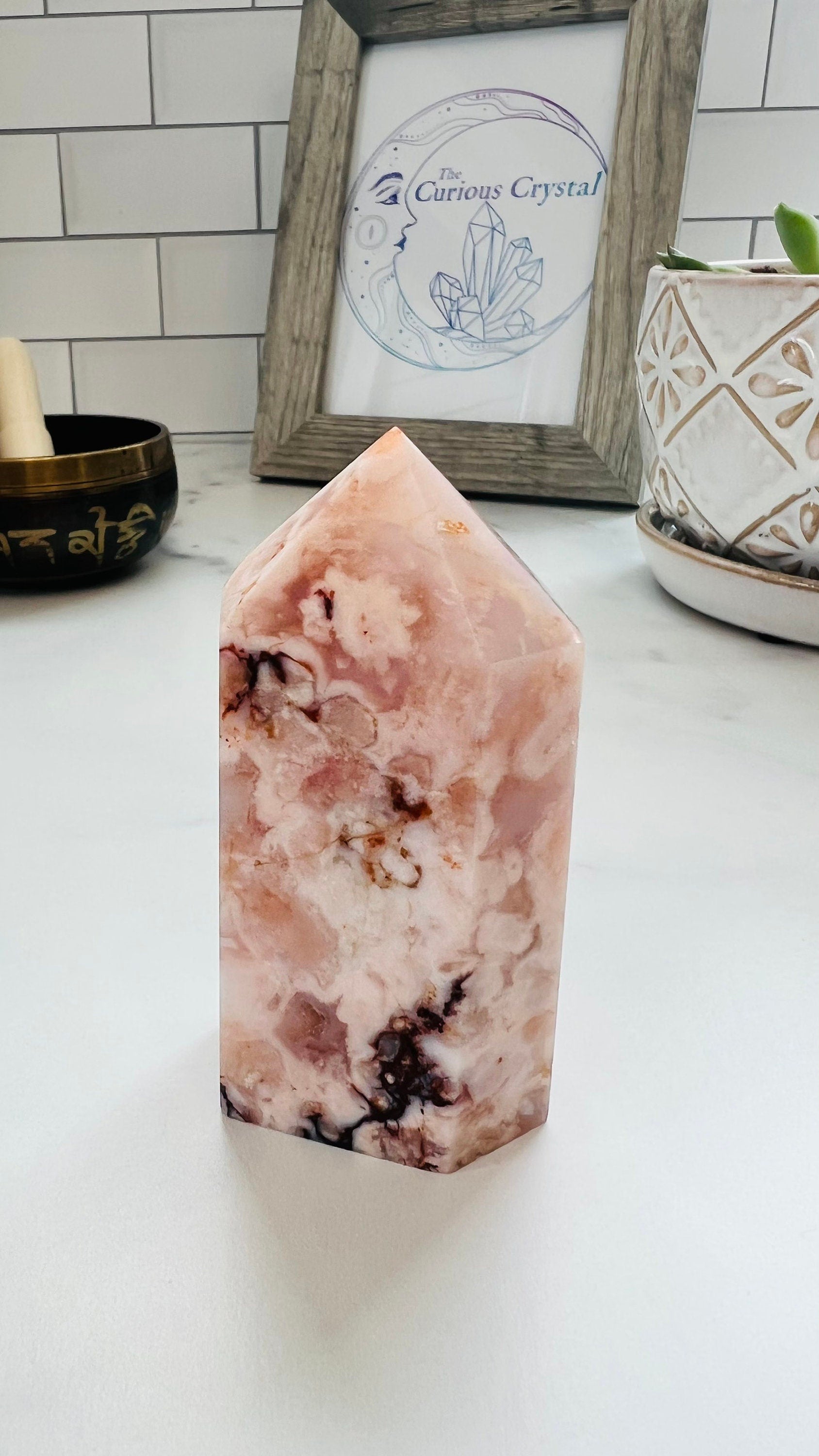 Flower Agate, Beautiful Pink Agate Chalcedony, Cottage Core || Tower || 4” inches weighs 8 oz || Fairycore || Romantic style