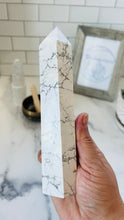Load image into Gallery viewer, Howlite Tower || Howlite Crystals || Howlite Stone || White and Gray Stone Tower || 7 1/4 x 1 3/4 and 1.3 pounds ||
