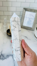 Load image into Gallery viewer, Howlite Tower || Howlite Crystals || Howlite Stone || White and Gray Stone Tower || 7 1/4 x 1 3/4 and 1.3 pounds ||
