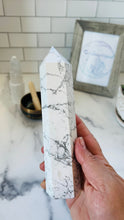 Load image into Gallery viewer, Howlite Tower || Howlite Crystals || Howlite Stone || White and Gray Stone Tower || 7 1/4 x 1 3/4 and 1.3 pounds ||
