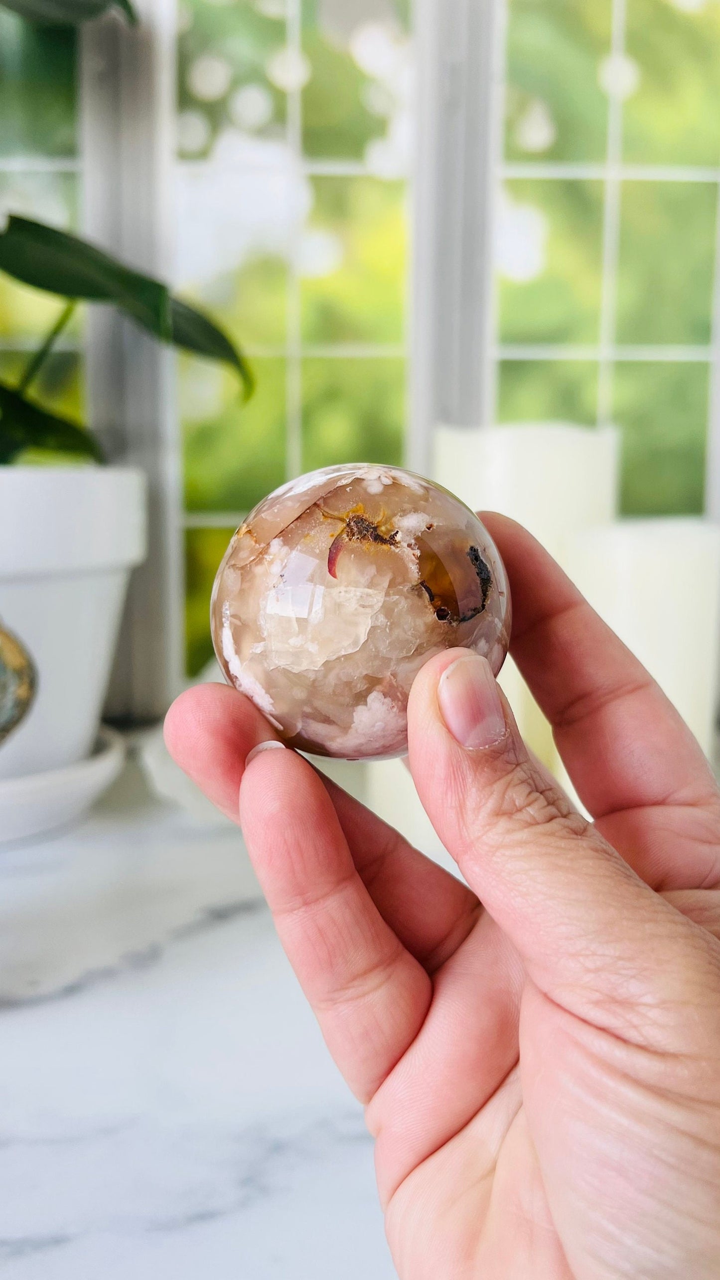 Flower Agate Sphere, 47mm, Soft Pink Agate Chalcedony, Cottage Core, Fairycore, Romantic style
