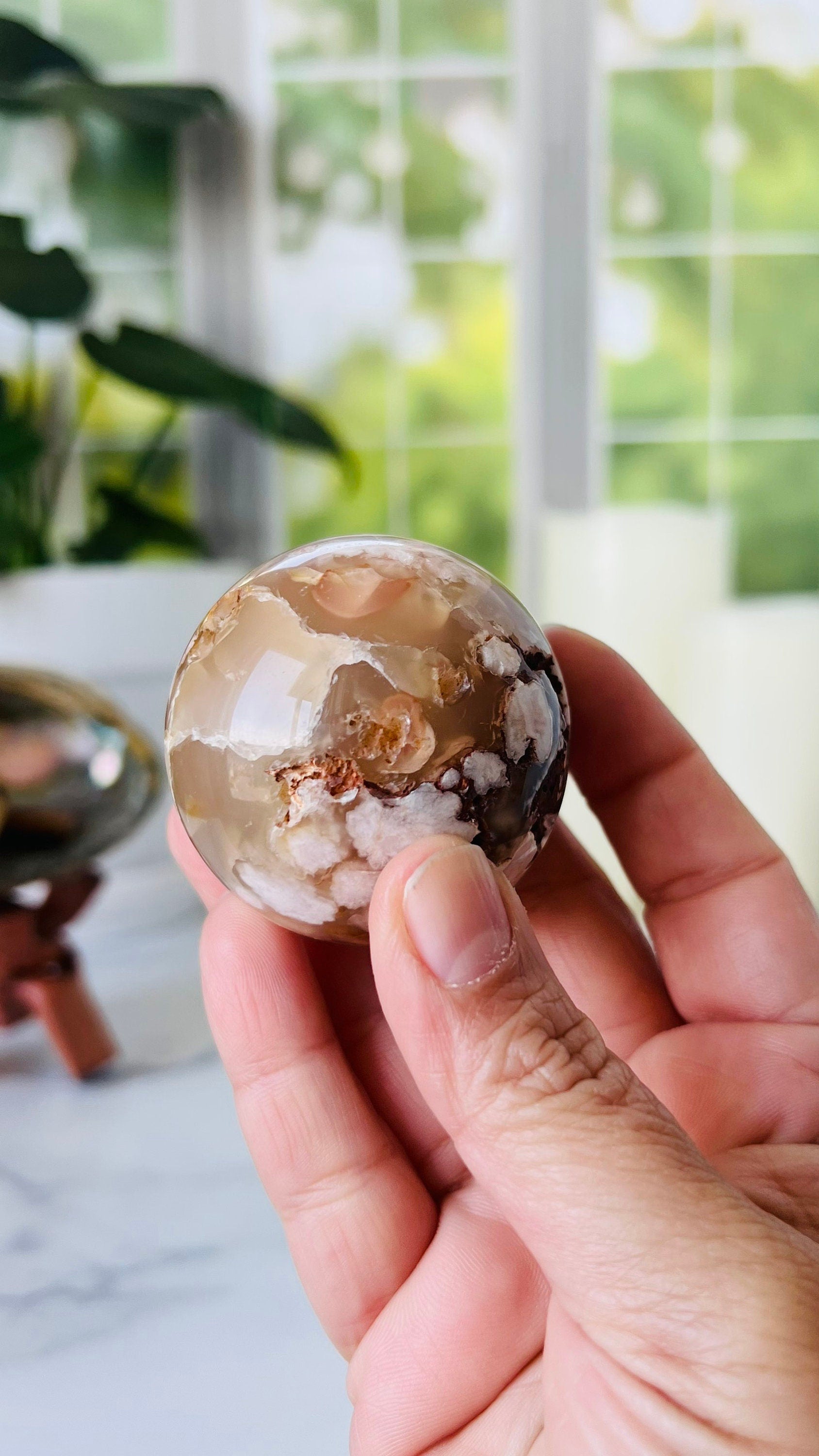 Flower Agate Sphere, 47mm, Soft Pink Agate Chalcedony, Cottage Core, Fairycore, Romantic style