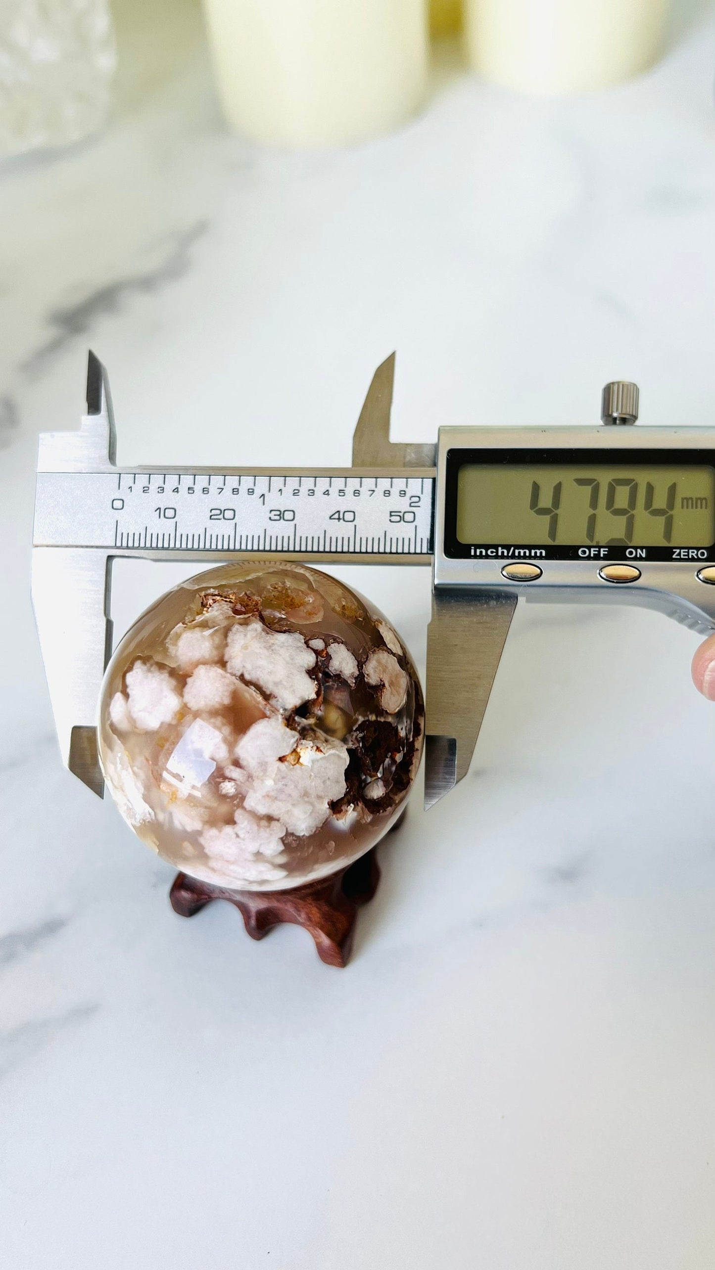Flower Agate Sphere, 47mm, Soft Pink Agate Chalcedony, Cottage Core, Fairycore, Romantic style
