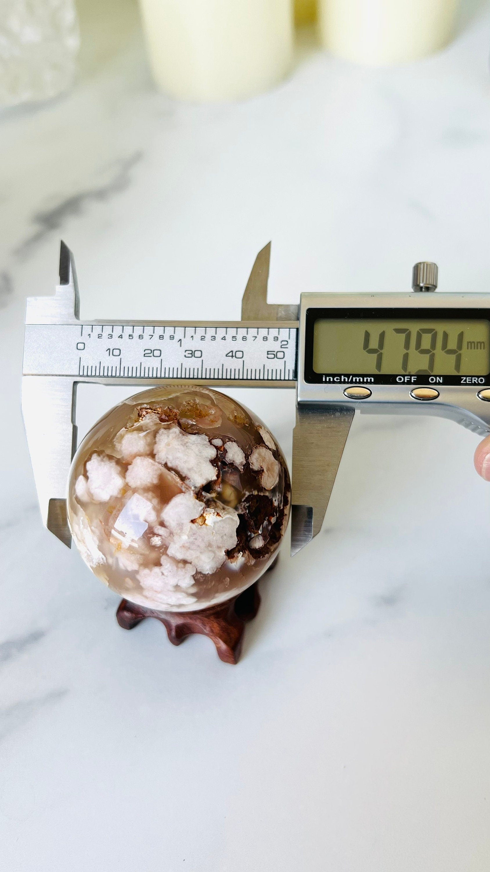 Flower Agate Sphere, 47mm, Soft Pink Agate Chalcedony, Cottage Core, Fairycore, Romantic style