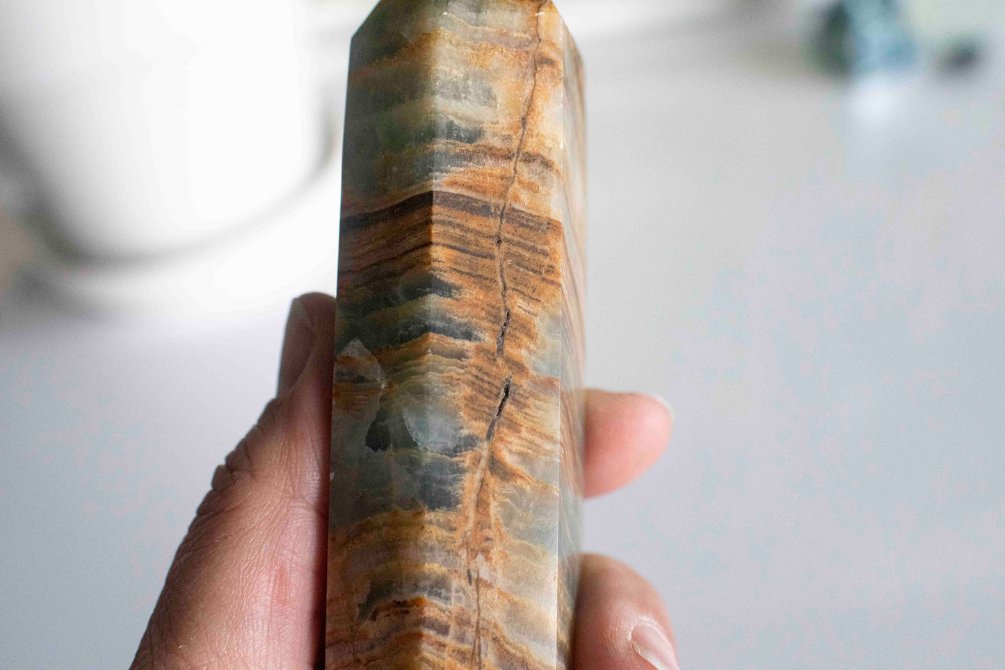 Beautiful Blue Onyx Tower 6 1/2" , Blue Lemurian Tower, Blue Lemurian Aquatine Calcite Crystal Tower, Blue Crystals, Banded Onyx Tower