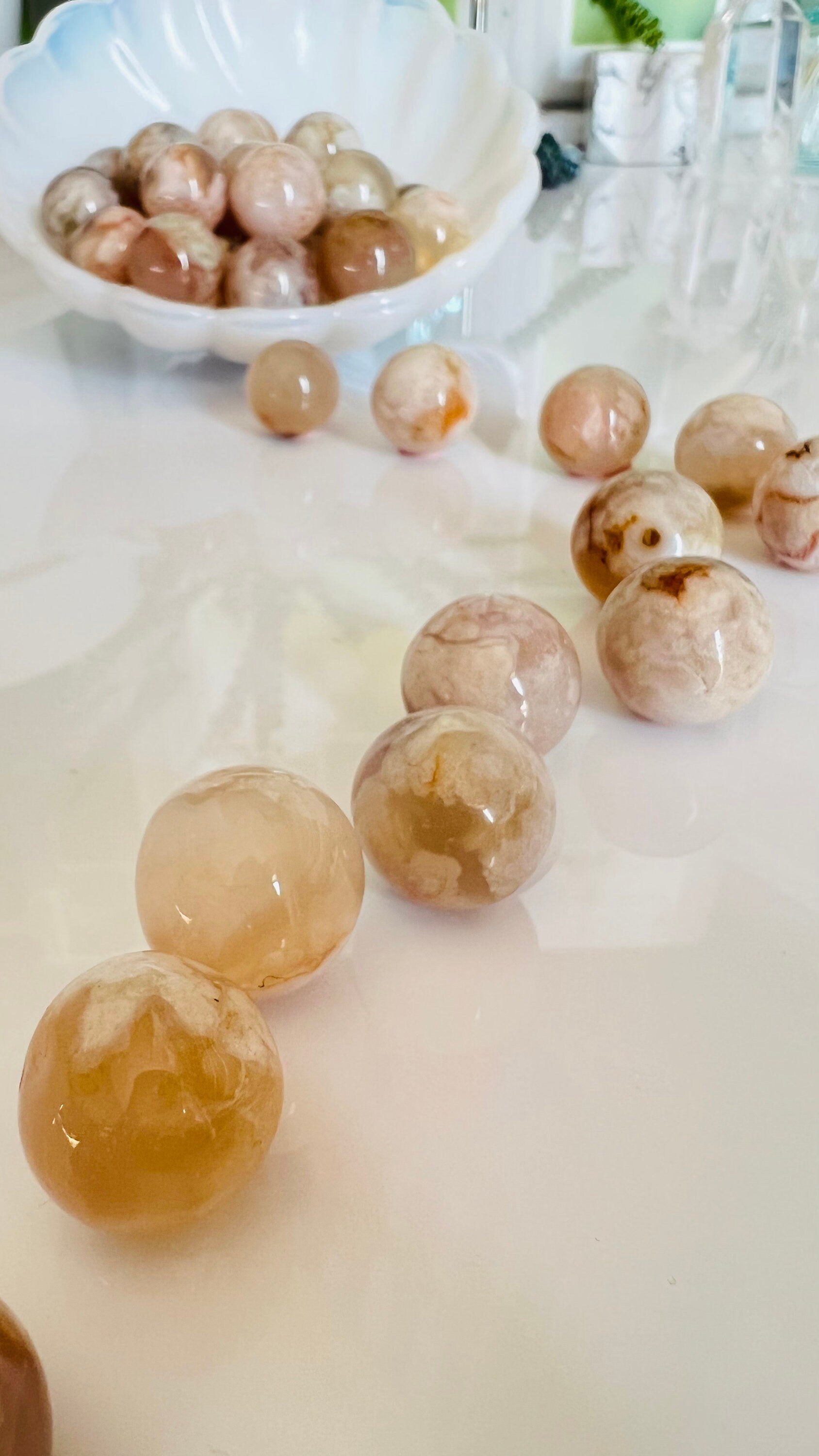 Flower agate mini sphere, marble, orb, 15-20mm each Chalcedony with flower shaped inclusions, agate crystal balls, Random selection ,