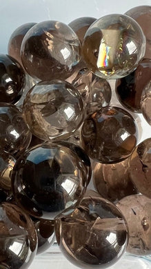 Stunning high-quality all-natural SMOKY QUARTZ spheres from Brazil (randomly chosen) with bright rainbows, One (1) 20-25mm