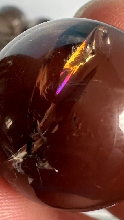 Stunning high-quality all-natural SMOKY QUARTZ spheres from Brazil (randomly chosen) with bright rainbows, One (1) 20-25mm