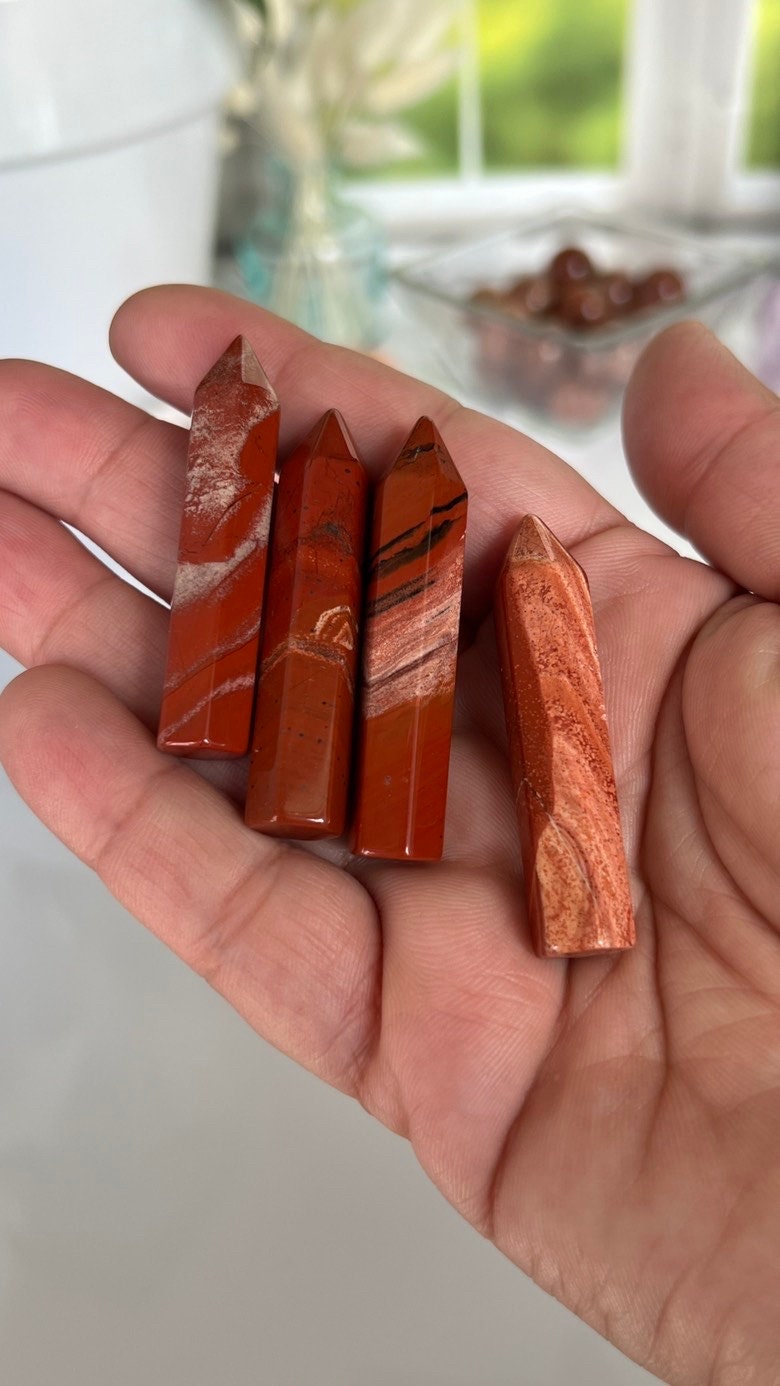Bold Red Jasper 2 inch skinny tower, One (1) randomly selected tower from general supply, small crystals under 10.00