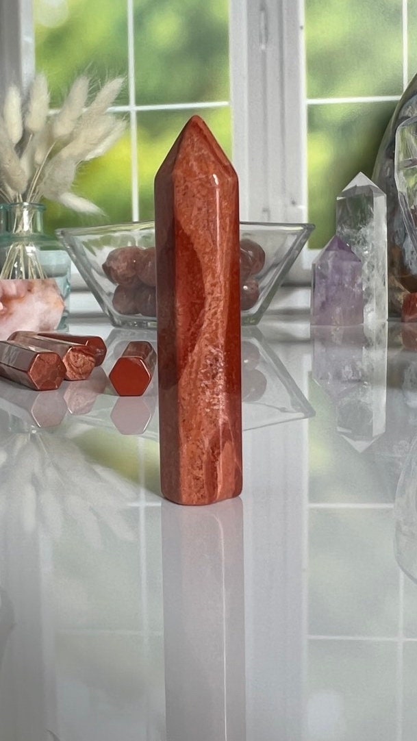 Bold Red Jasper 2 inch skinny tower, One (1) randomly selected tower from general supply, small crystals under 10.00