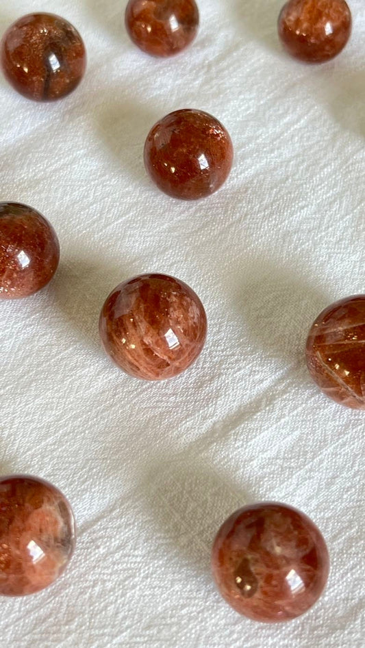Gorgeous high quality sunstone sphere, one (1) polished crystal ball, approx 10-15 grams per sphere x 0.9 inch around, Intuitively chosen