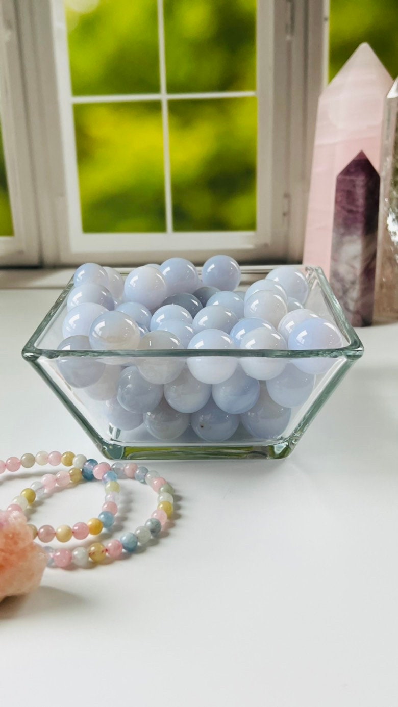 Stunning Blue Chalcedony Sphere, Approx 18-22 mm, Soft blue translucent crystal sphere, Random pull crystal sphere, BCS-G